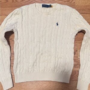 Ralph Lauren Cream Cable-Knit Crewneck Sweater with Navy Pony